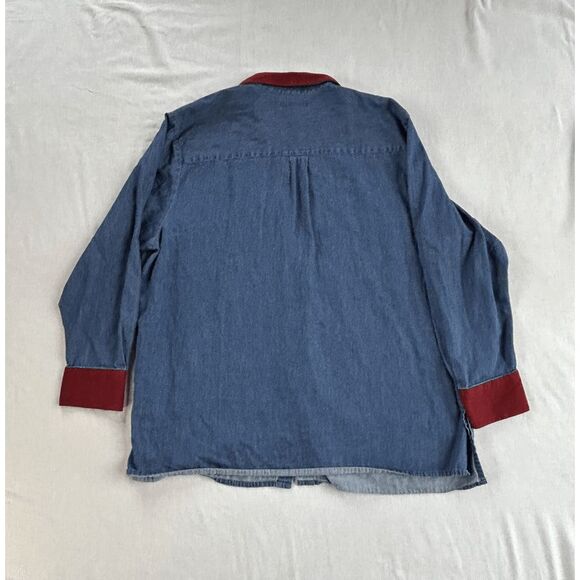 Karen Scott Happy Holidays 100% Cotton Denim Christmas Button Down Size 1X - Picture 4 of 9